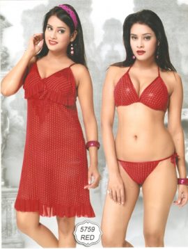 Women's Hot Sexy Dotted Red Babydoll Set