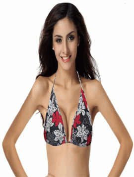 Lady’s Multi Flower Print Beach Bikini Halter Top