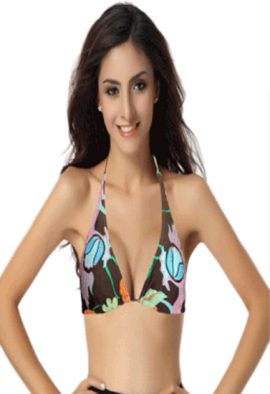 Sexy Multi Retro Print Tri Halter Beach Bikini Top