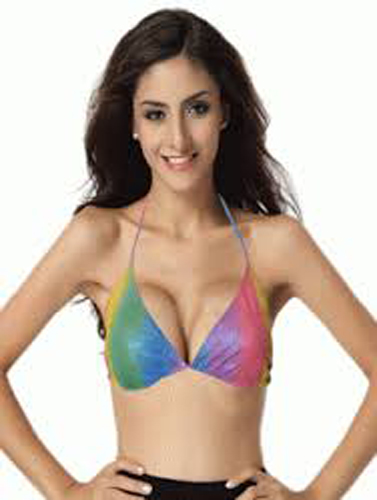 Sexy Rainbow Print Tri Halter Bikini Top