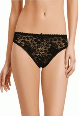 Okay Black Lace Trim See Through Thong