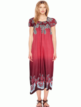 Snazzyway Red Floral Print Full Length Nighty