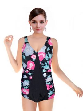 LET'S JET Front Two Sided Flower Print Swimsuit