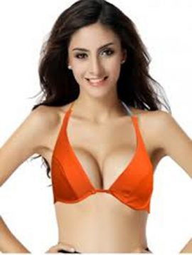 Orange Double Strap Halter Underwire Bikini Top
