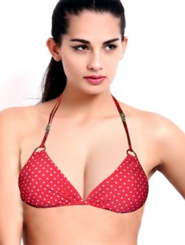 Sexy Red Polka Dot Print Halter Bikini Top