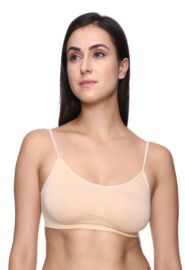 Beige color thin straps sports bra Snazzyway
