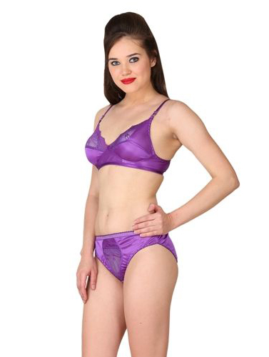 Fabulous Purple Satin Bra Panty Set