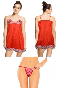 Red Royal Short Nighty With Matching G-String (4)