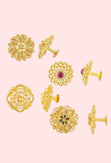 Traditional Gold Finish Earrings Set – Pack of 4 for Women