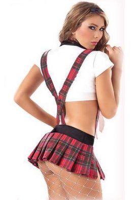 Snazzyway Erotic Rompers Plaid Small Skirt Costume Lingerie Set