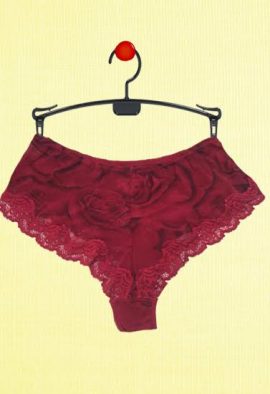 Ladies Scallop Lace Trim Maroon Hipster Panty
