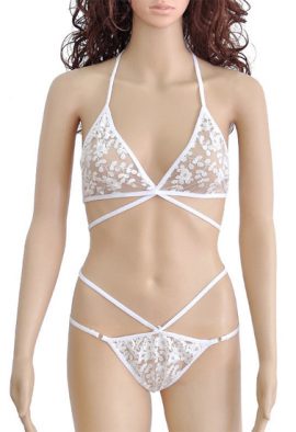 Snazzyway Ultra Thin White Lashes Lace Lingerie Set