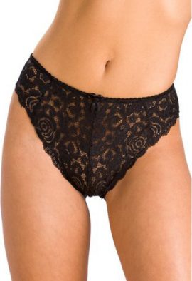 Ladies Hi-Cut Black Lace Thong Panty