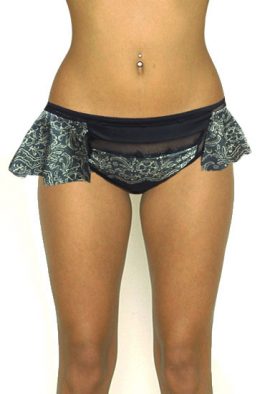 Fancy Black Floral Print Skirted Side Wings Bikini Panty