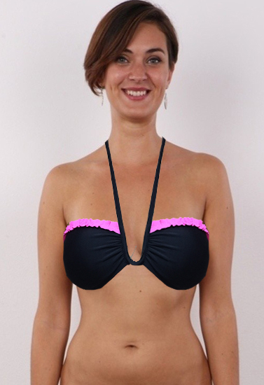 FINCH Pink Contrast Ruffle Pipeline Padded Halter Bikini Top