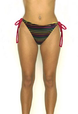 FRE3GUN Multicolor Striped Print Tie Side Bikini Bottom