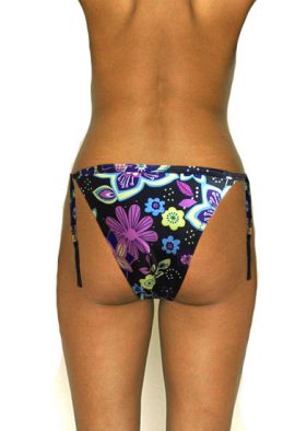 Floral Print Brazilian Bikini Bottom With Lurex Side Ties