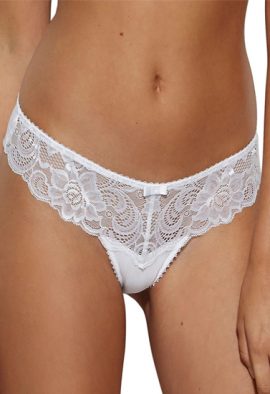 Embrace Lace White Thong With Attached Cute Bow