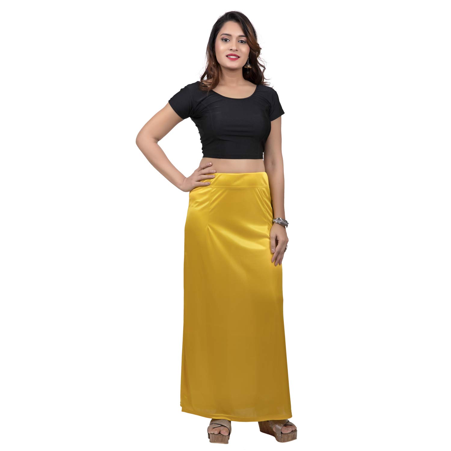 Satin Silk Solid Petticoat Underskirt Sari Skirt Indian Saree  Innerwear(Silver)