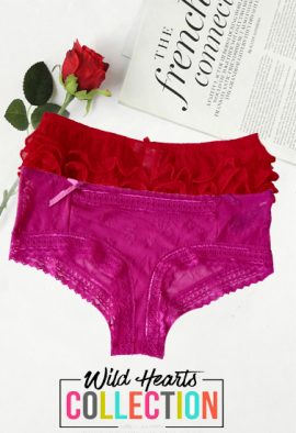 Romantic Red Ruffle & Purple Galloon Lace 2 Hipster Panties