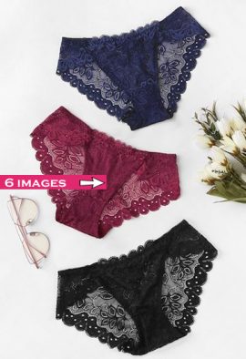 Value Pack Of 3 Mixed See Through Lace Hipster Panties