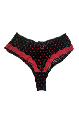 Carla's Secret Lingerie Red Dotted Black Mesh Full Visible Lacy Hipster Panty