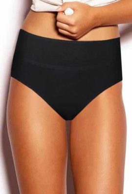 Black Solid Cotton High Waist Hipster Panty