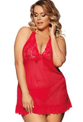 Very sexy Plus Size Red Mesh and Lace Babydoll Lingerie