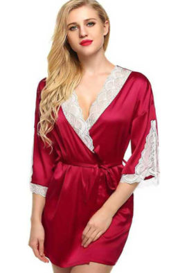 Super Sexy Women's Maroon Robe With Free Thong