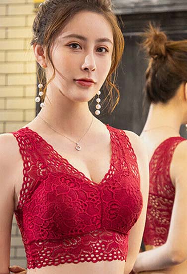 EHQJNJ Bralettes for Women Padded Lace Women's Beautiful Back Underwear  Small Gathered Without Steel Rings Fixed Cup Bra Lace Bra Red Bralette Lace