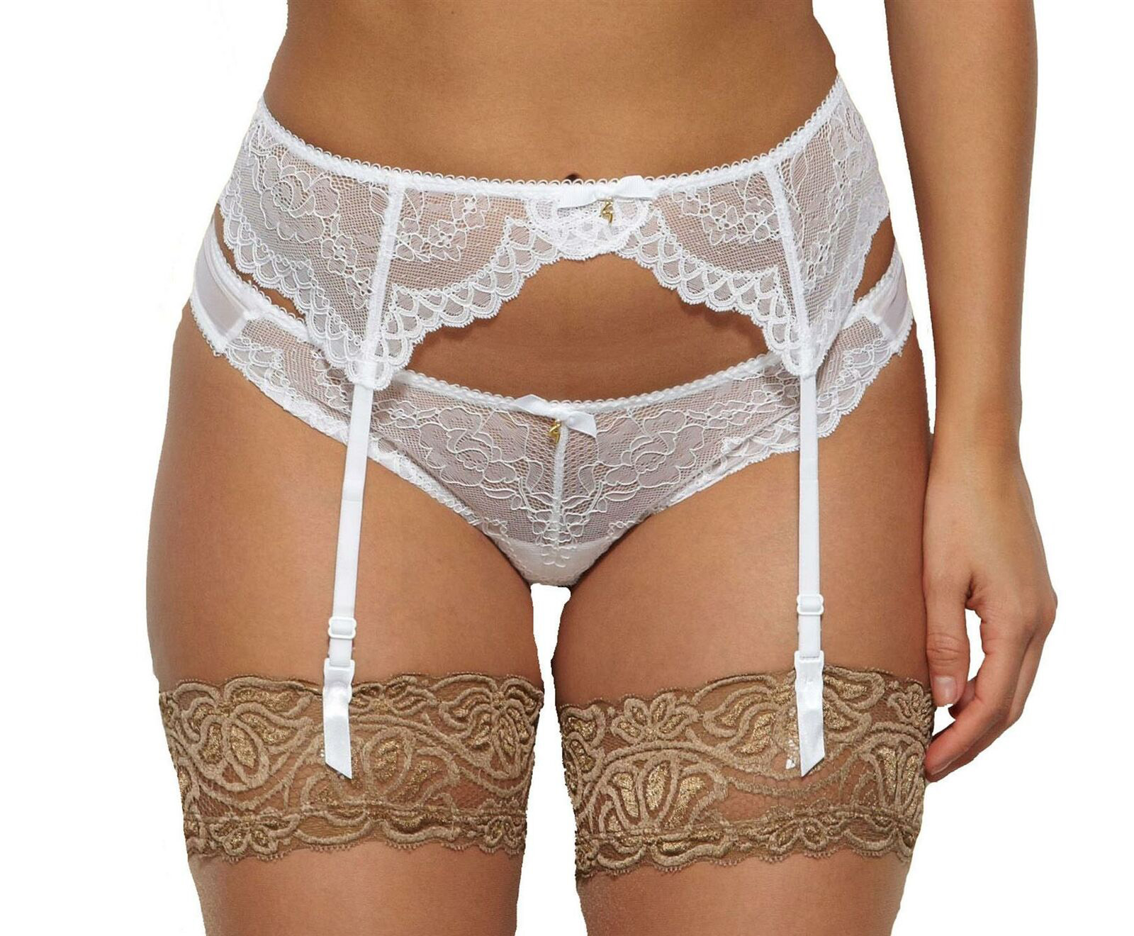 french diana white lace mesh garter and booty shorts set