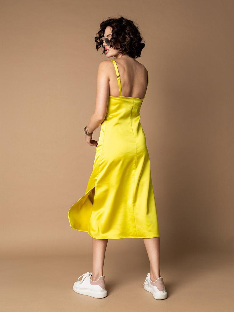 French Daina Silk Satin bright Yellow Slip dress 1