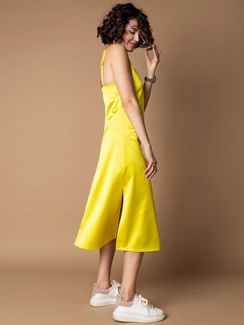 French Daina Silk Satin bright Yellow Slip dress 1