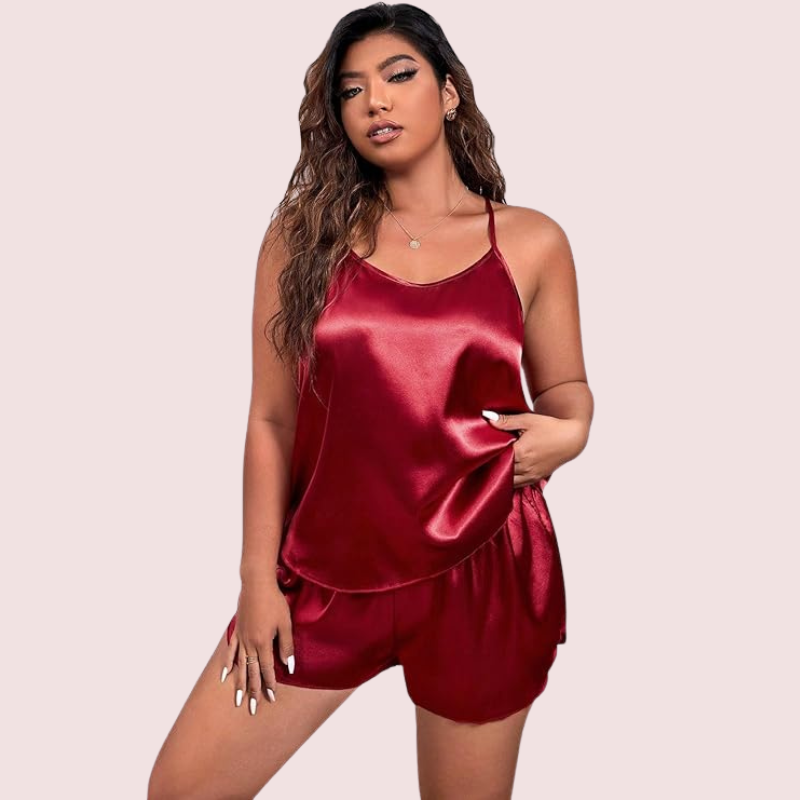 Plus Size Women's Silk Cami and Shorts Set