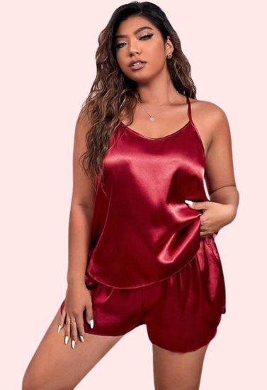 Plus Size Women's Silk Cami and Shorts Set