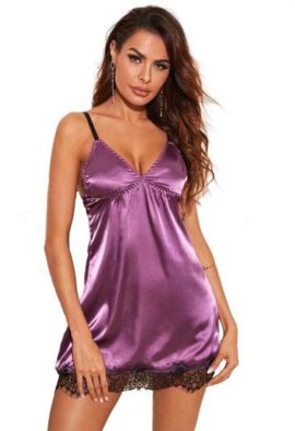 Silky Satin classic Purple Babydoll Nightwear