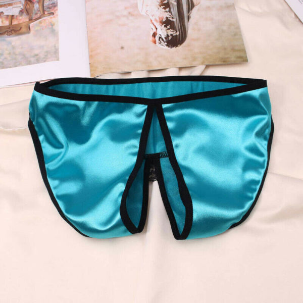 2 Pack Silk Satin Crotchless Bikini Panties Open Crotch Sexy Underwear