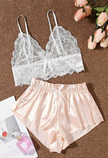 Vintage Satin Lace Wire Bra Knicker Sets With Free Bandeau Private