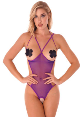 Sexy opencup crothless bodysuit teddy