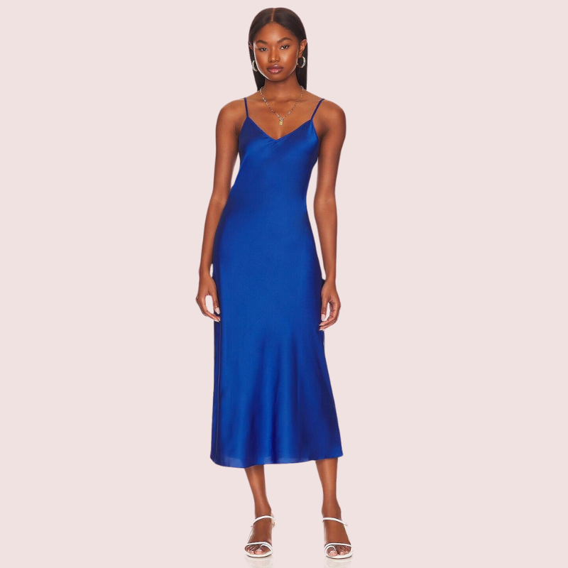 Glamorous Blue Satin Slip Midi Dress