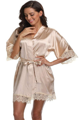 Women's Lace-Trimmed Satin Robe