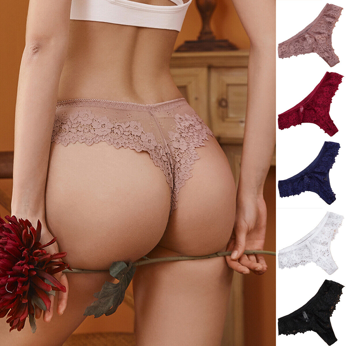 Pack (of 3) Women Floral Lace Thong Underwear