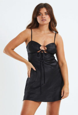 Elegant Black Satin Slip Mini Dress