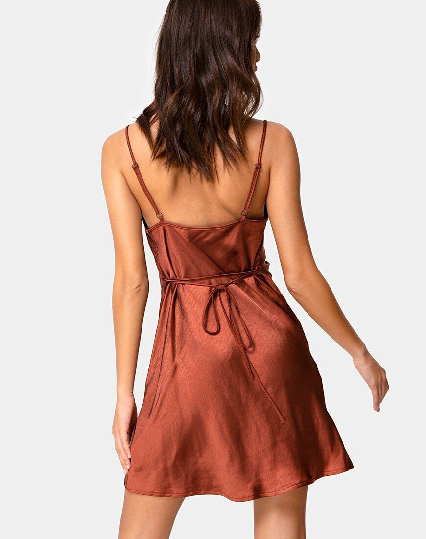 Elegant Dark Rust Satin Slip Dress