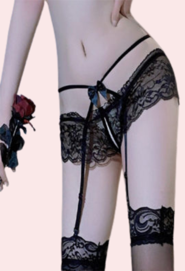 Sexy Lace Crotch Panty with a Garter Belt