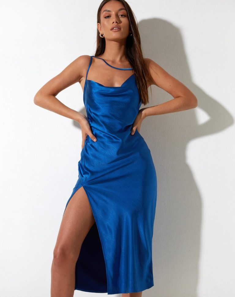 Silken Style: A Shiny silk Blue Dress Online India | Snazzyway