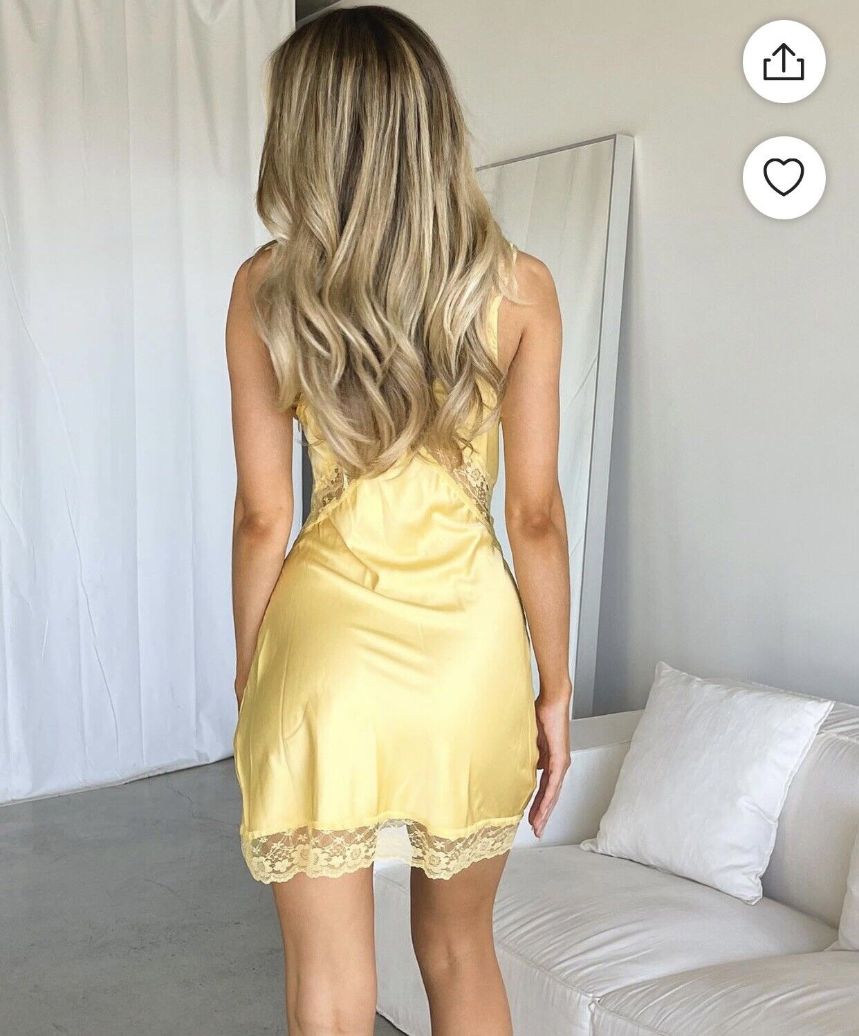 Silk Satin Slip Yellow Lace Trim Dress