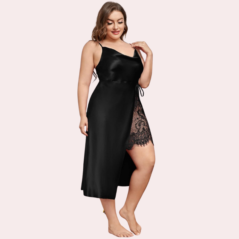 Satin Nightgown with Slit for Plus Size Women