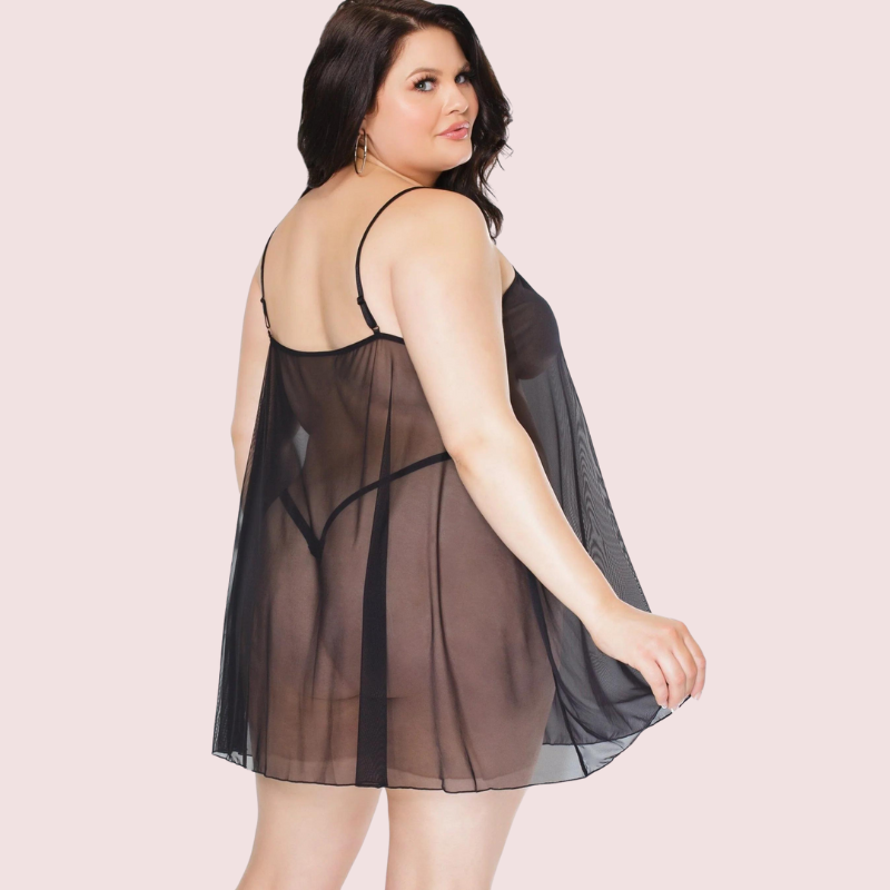 Plus Size Sheer Black Chemise for Her