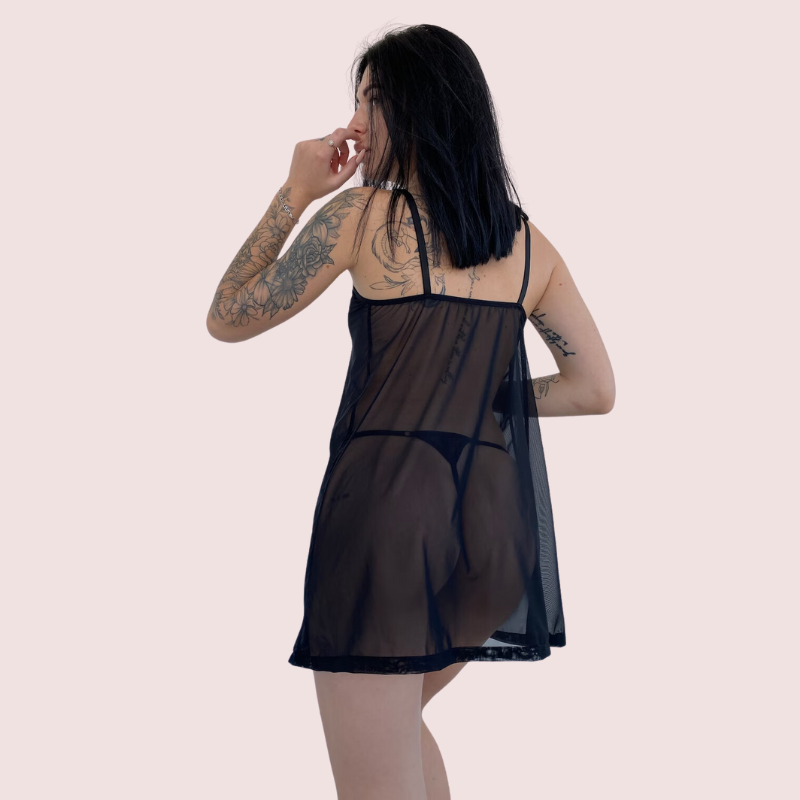 Sheer Black Negligee Night Dress for Plus Size